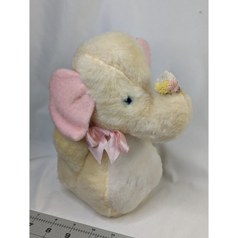 Eden Chiming Elephant Plush Ball 9 Inch Cream Pink Stuffed Animal Toy